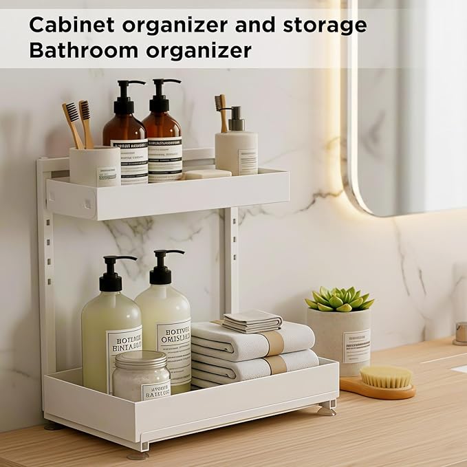 Under Sink Organizer Bathroom Kitchen: 2 Pack 2 Tier Metal Under Cabinet Storage - Image 9