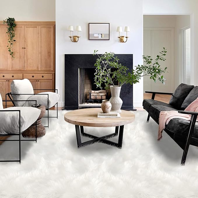 Latepis 9x12 Area Rug for Bedroom White Fluffy Rugs Washable Faux Fur Rug for - Image 2