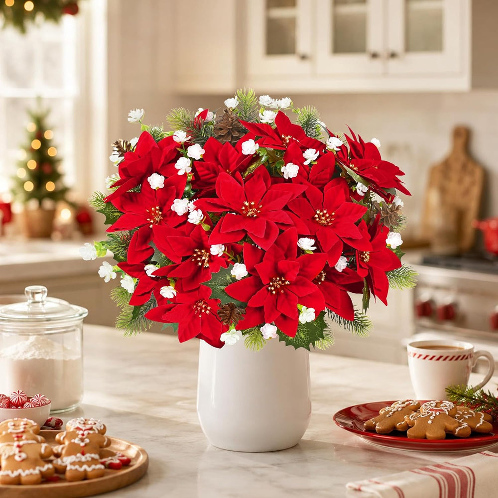 36 Pack Poinsettias Flowers Artificial Christmas Flowers for Outdoors, 14'...