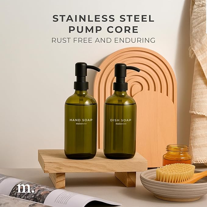 MaisoNovo Soap Dispenser 2-Piece Set | 16.9oz Green Bottles - Image 4