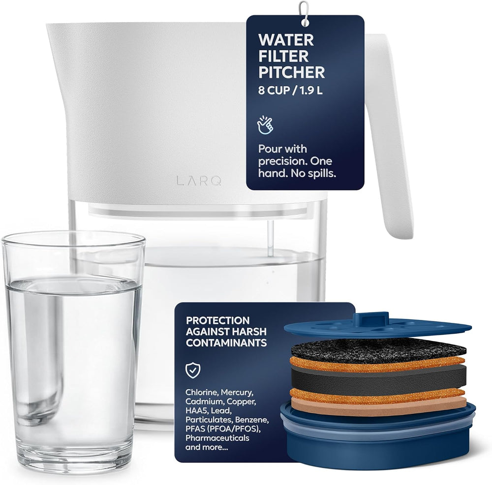 LARQ Water Filter Pitcher 1.9L – Nano Zero Filter Removes Chlorine, PFAS &amp...