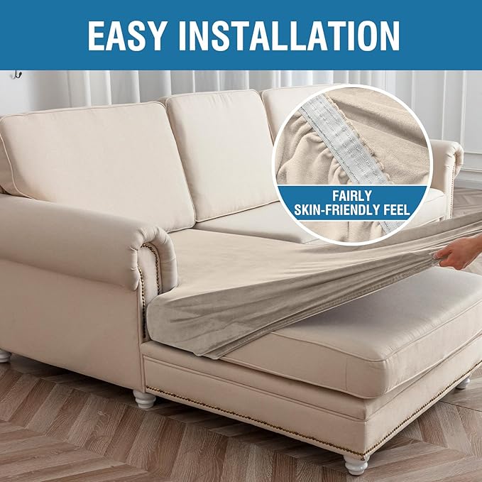Couch Cover 4-Piece Elastic Velvet Couch Cushion Covers & Chaise Slipcovers - Image 5