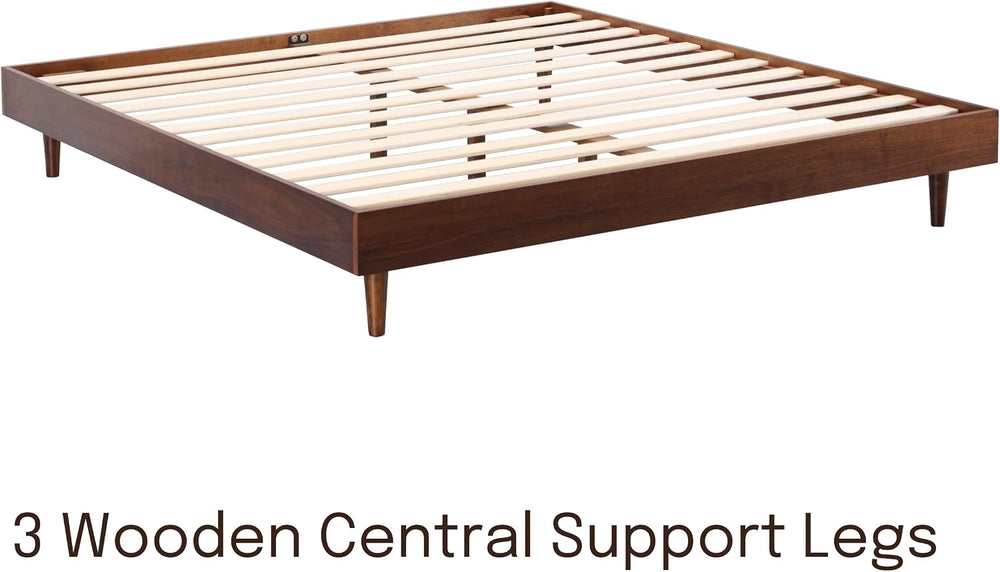 NTC Fly Wooden Bed Frame Without Headboard, Crafted from Walnut, Rubber Wood ...