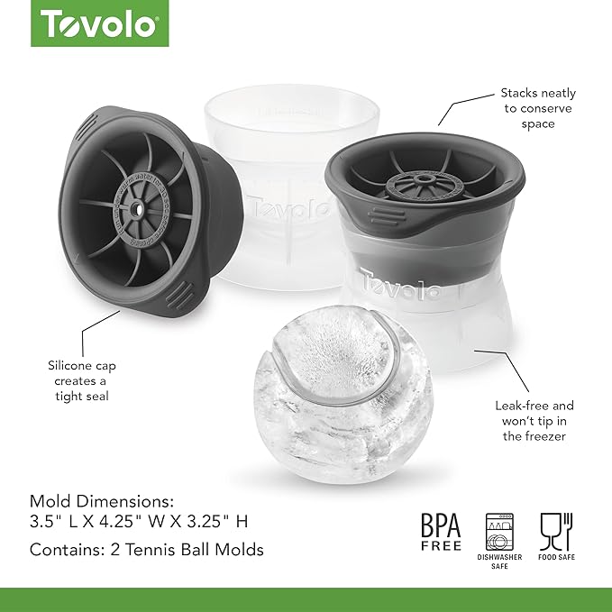 Tovolo Tennis Ice Cube Molds Pack of 2 Large Craft Ice Spheres - Image 6