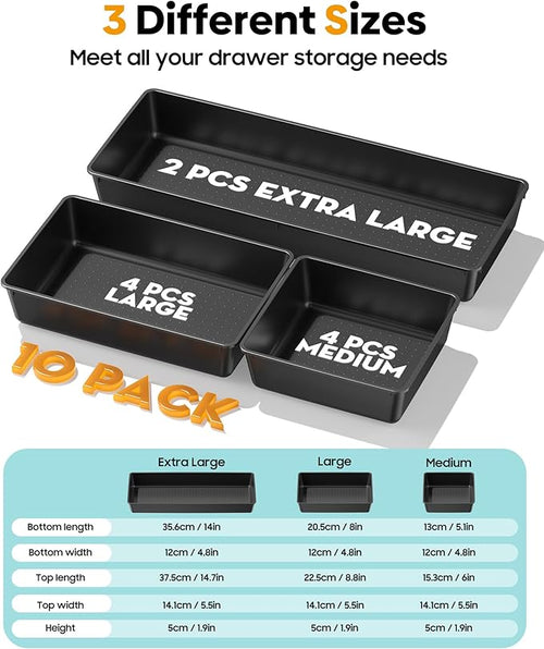 10 Pack Large Size Plastic Drawer Organizers Set, 3 Sizes Desk Drawer Organizer - Image 2