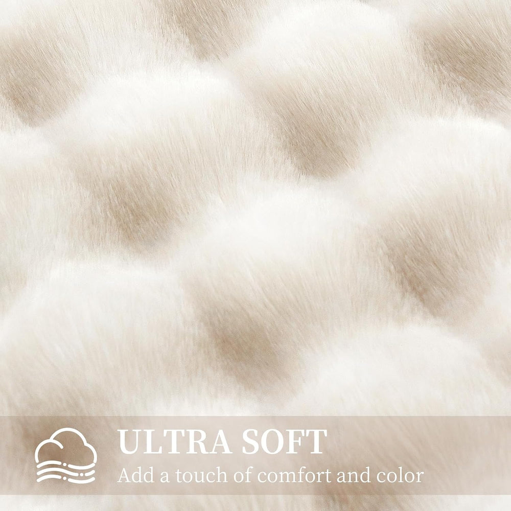 Faux Rabbit Fur Throw Blanket for Couch, Cream White Throw Blankets 50"x...