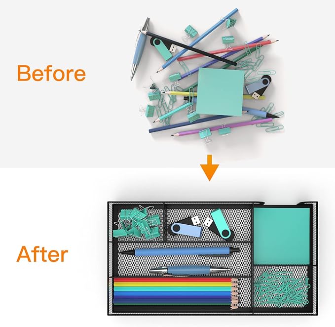 Desk Drawer Organizer, Small Metal Mesh Drawer Organizer Tray, Office Pencil - Image 2