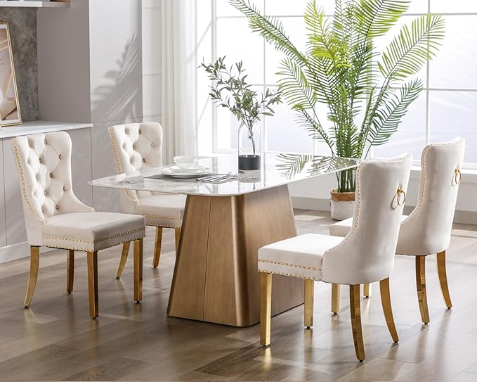 KCC Velvet Dining Chairs Set of 4, Upholstered High-end Tufted Dining Chair w...