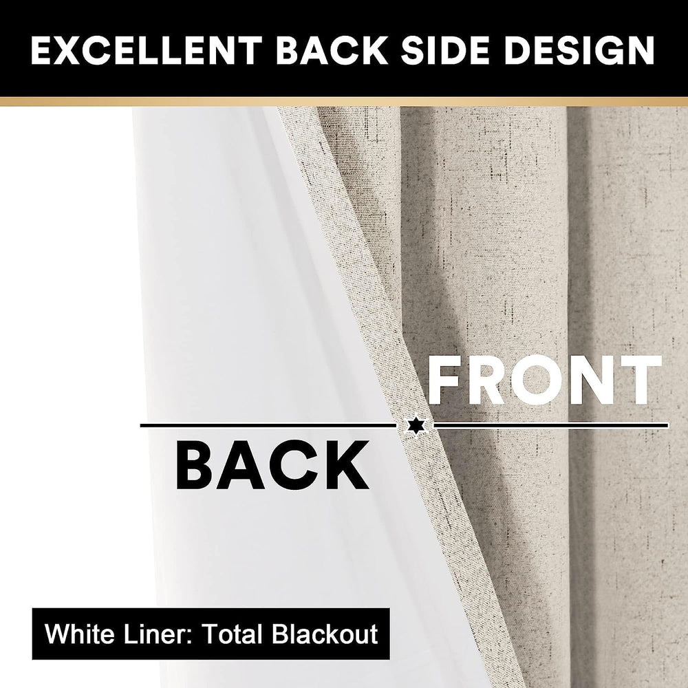 PrinceDeco Natural Linen Curtains 100% Blackout Linen Curtains for Bedroom Fu...