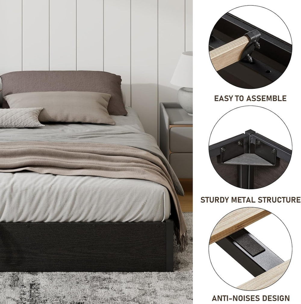 YUMPIE Full Lift Up Storage Bed Frame, Black