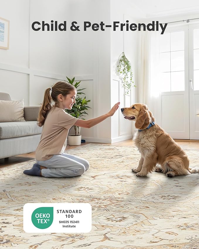 AMADA HOMEFURNISHING Round 6ft Area Rugs, Low-Profile Washable Rug - Image 3