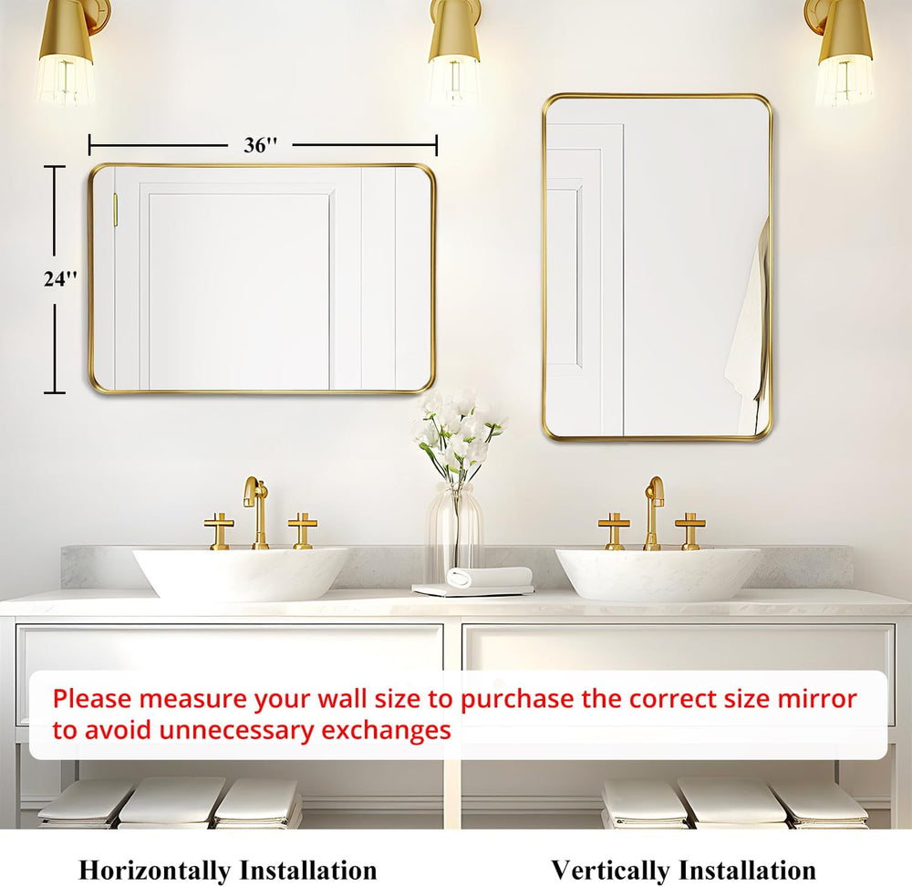 Gold Bathroom Vanity Mirror Over Sink 24x36, Large Wall Rectangle Mirror