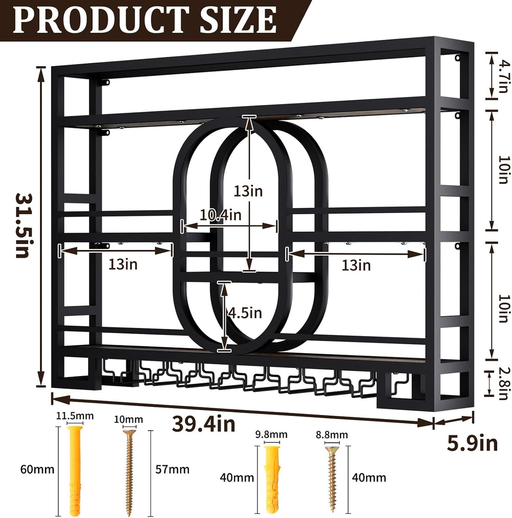 Boshen Fully Assembled 3-Tiers 39in Wine Rack Wall Mounted with LED Light