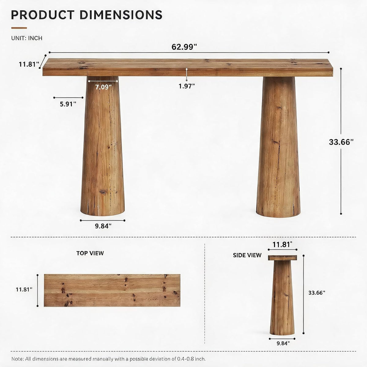 63-Inch Solid Wood Console Table, Farmhouse Entryway Table, Rectangular Long Sofa Table Behind Couch for Entryway, Hallway, Living Room, Entrance