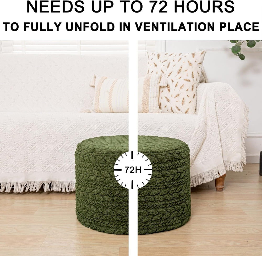 Round Pouf Ottoman Foot Stool 20x14In Ottoman Footrest for Couch Sofa Green