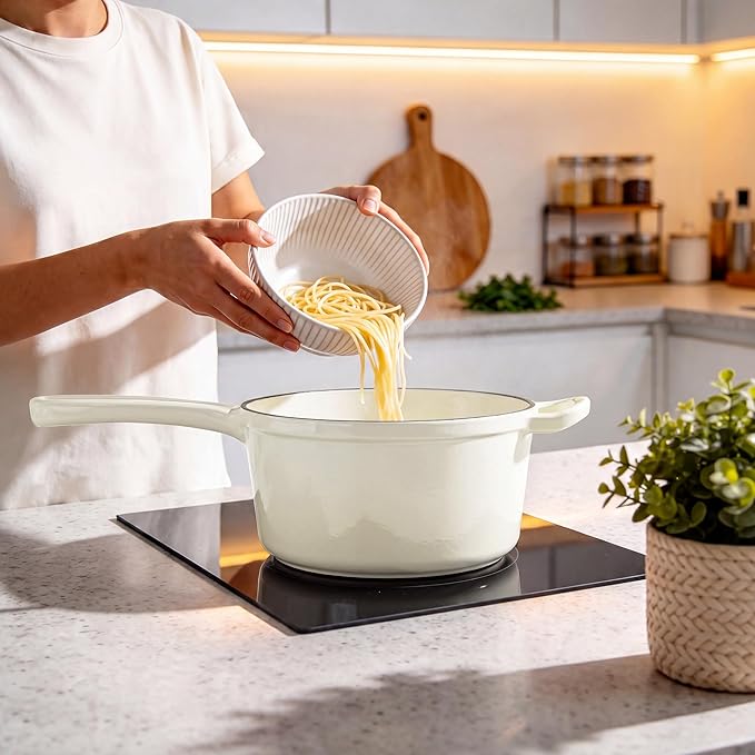 1Qt Enameled Cast Iron Sauce Pan, Leonyo Dutch Oven Pot - Image 6