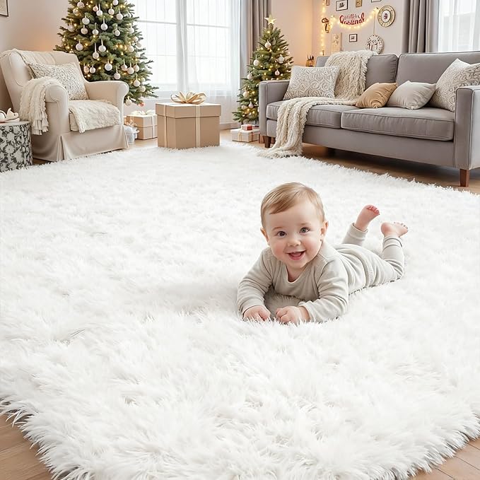 4x6 Area Rugs for Living Room Rug: Soft Fluffy Shag White Rugs for Bedroom - Image 9