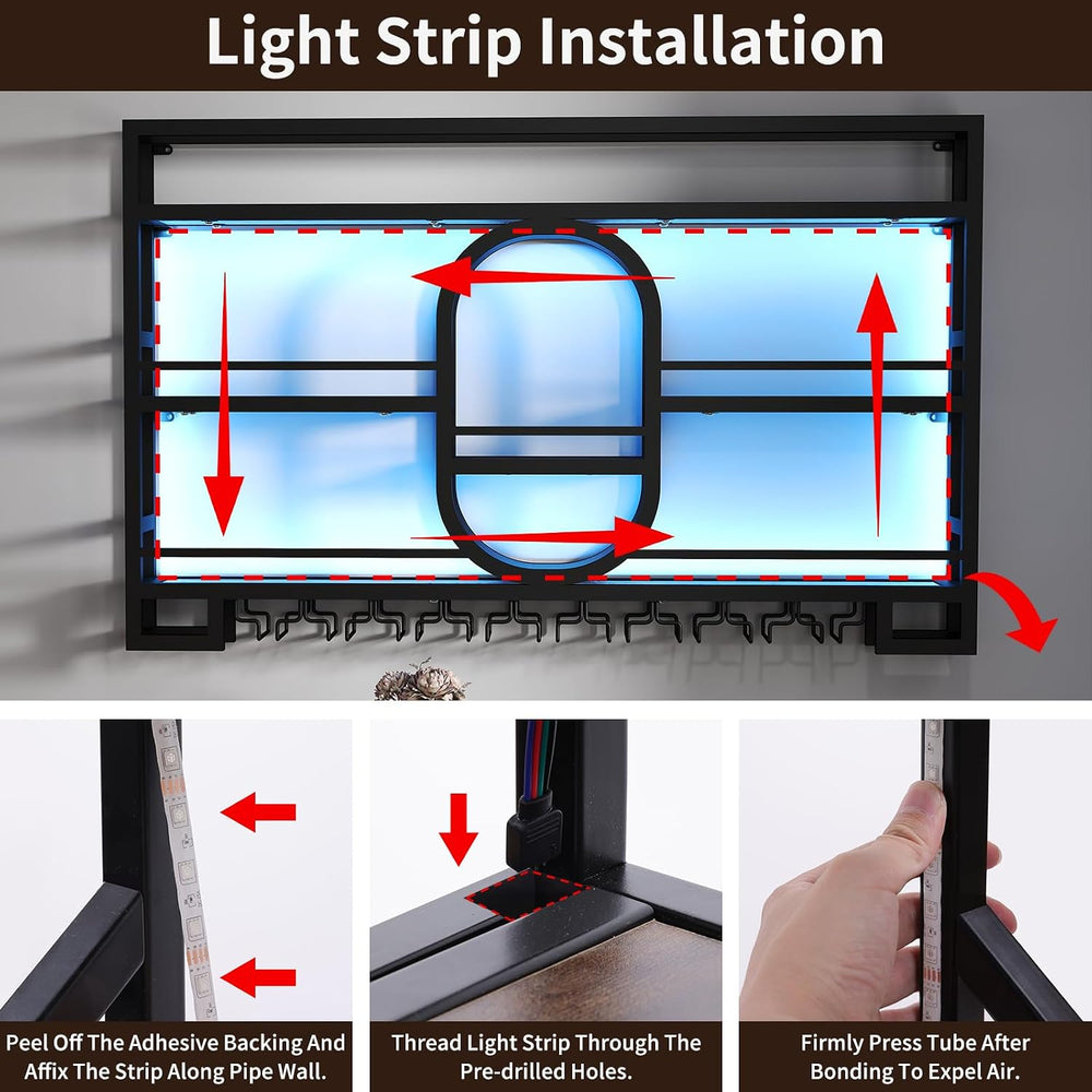 Boshen Fully Assembled 3-Tiers 39in Wine Rack Wall Mounted with LED Light