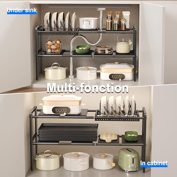 Mustorn Pots and Pans Organizer Under Cabinet, Expandable 2 Tier Under Sink - Image 5