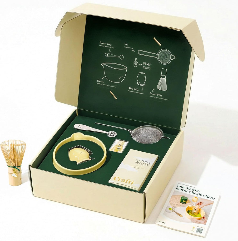 Crafti Matcha Whisk Set | Golden Hour 6-Piece Matcha Kit | Matcha Bowl