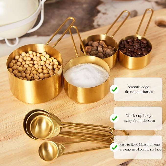 Golden 304 Stainless Steel Measuring Cups and Spoons Set, Premium Gold Kitchen - Image 6