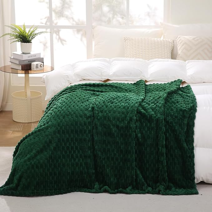 Dark Hunter Green Throw Blanket 50"×60" inches Fuzzy 3D Jacquard Decorative - Image 4