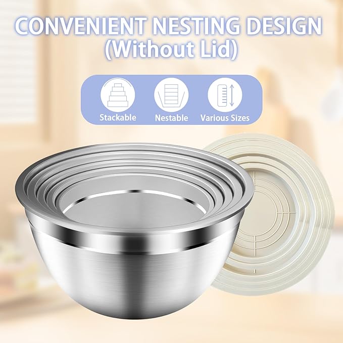 Mixing Bowls with Airtight Lids Set, Large Prep Metal Mixing Bowls - Image 7
