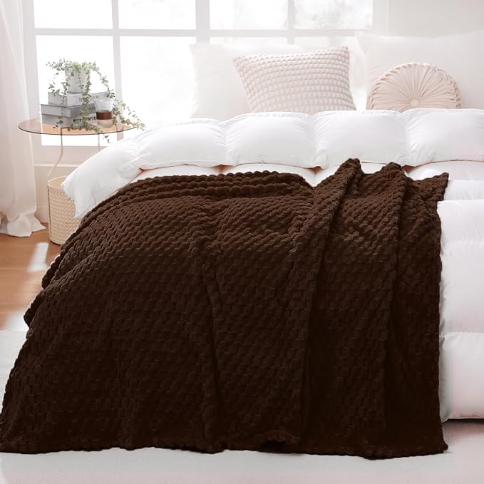 Puncuntex Brown Throw Blanket 108"×90" inches Fuzzy 3D Jacquard Decorative - Image 3