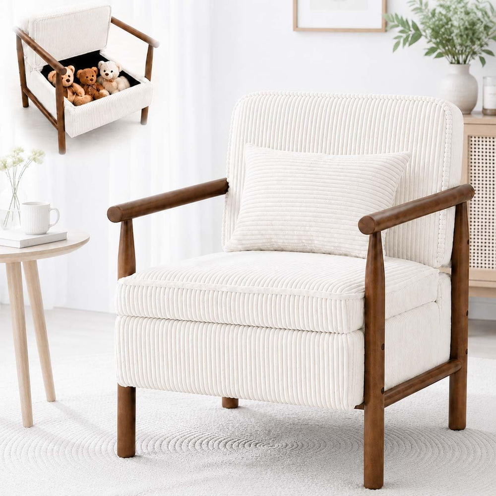HRVEOCEI White Accent Chair with Storage, Mid Century Modern Arm Side Chair f...