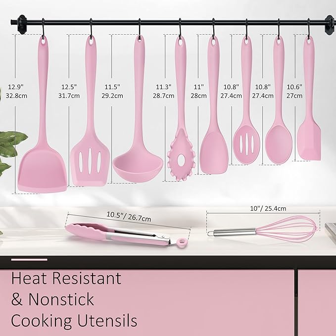 Silicone Cooking Utensils Set of 10, Leonyo Black Kitchen Utensils Set - Image 2