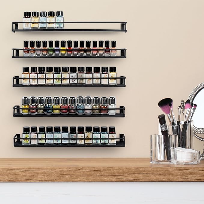 MyGift 16 Inch Wall Mounted Black Metal Nail Polish and Essential Oil Display - Image 2