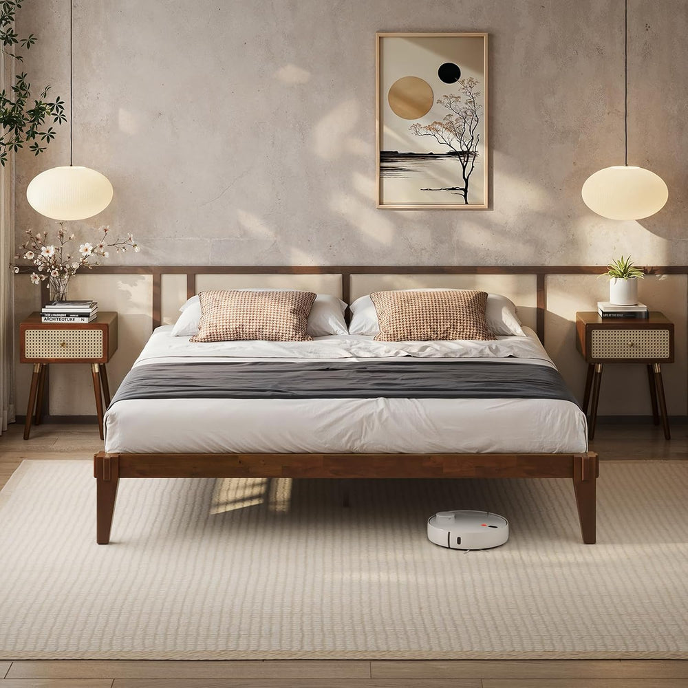 Bme Chalipa 14” Solid Wood King Bedframe, Japanese Joinery, Walnut
