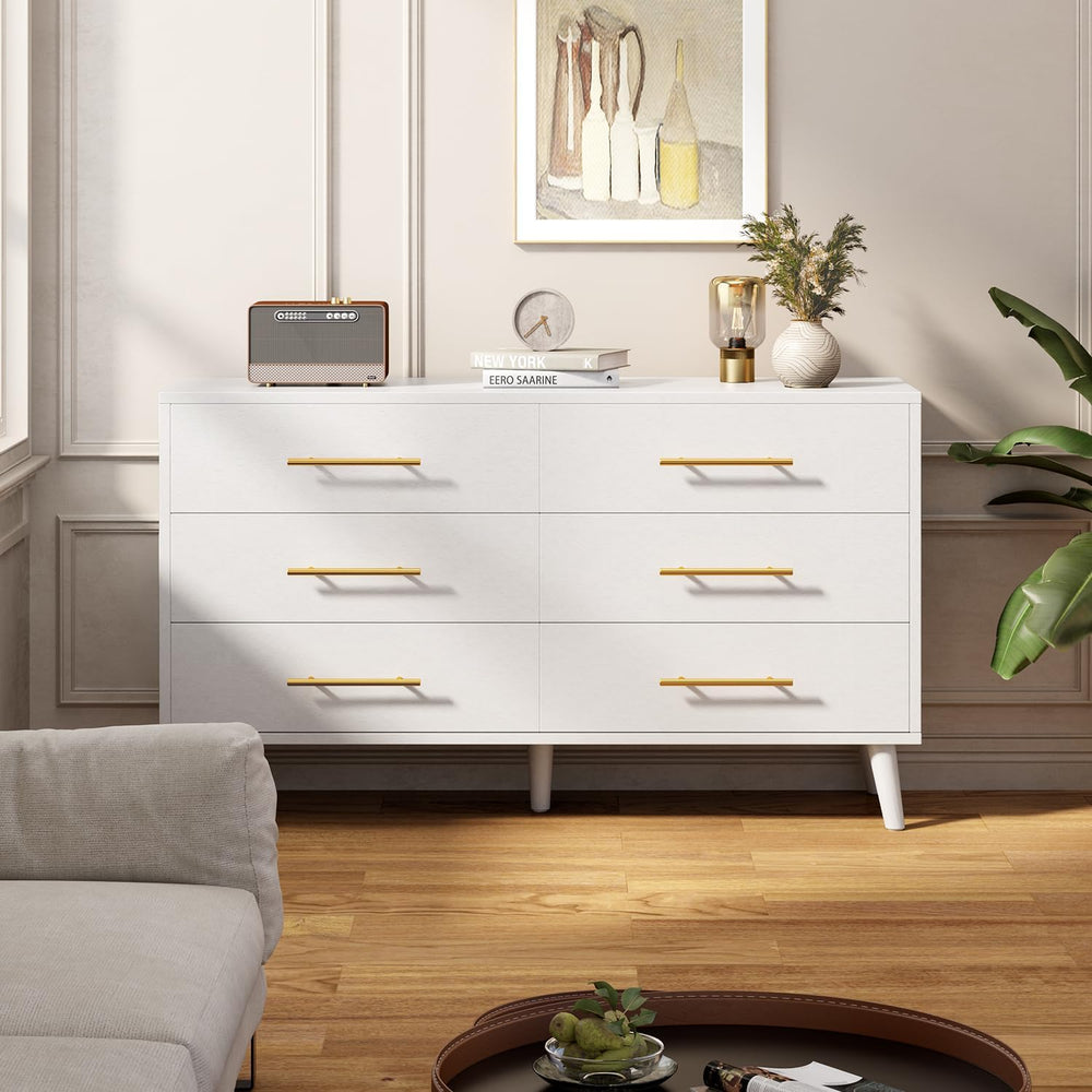 Aiho 6 Drawer Dresser for Bedroom, Wood Chest with Metal Handles, White