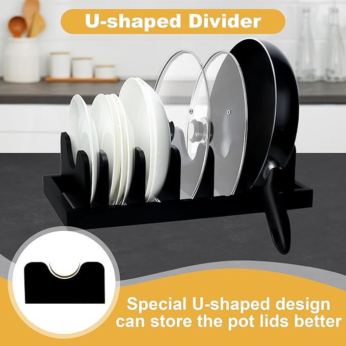 MinBoo Bamboo Pot Lid Organizer Pot Lid Holder, Pot and Pan Organizer Drawer - Image 2