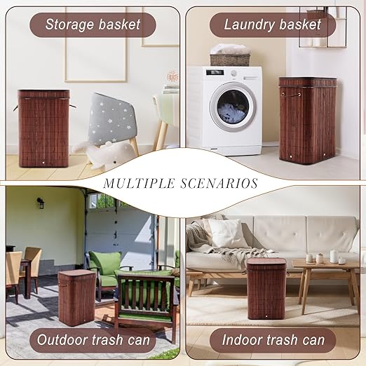 2 Pack 21 Gallon Bamboo Slim Trash Can - Image 4