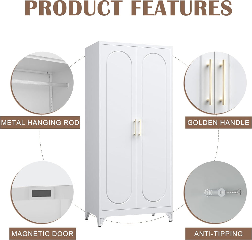 Metal Wardrobe Cabinet,Armoire Wardrobe Closet with Hanging Rod