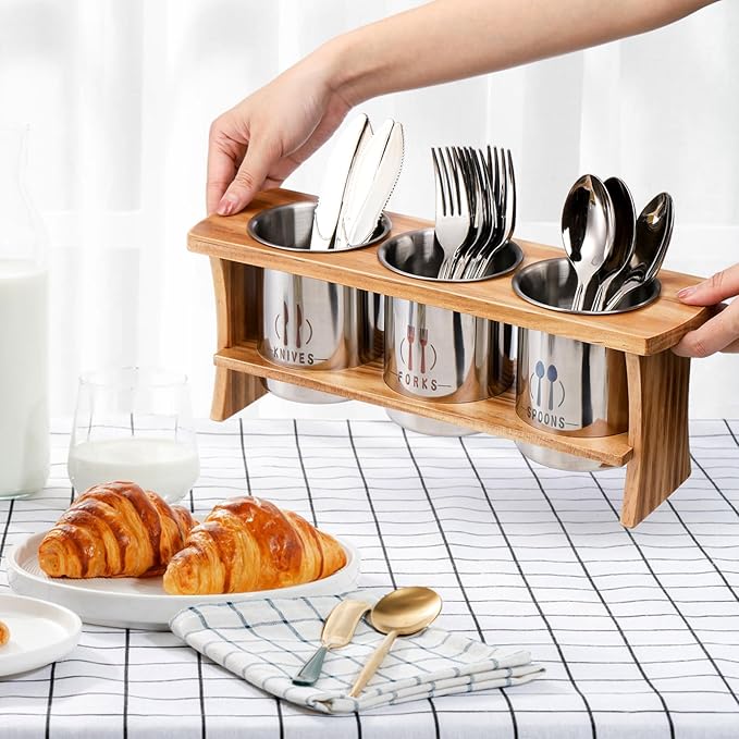 Lyellfe Silverware Holder for Countertop, Stainless Steel Cutlery Utensil - Image 6