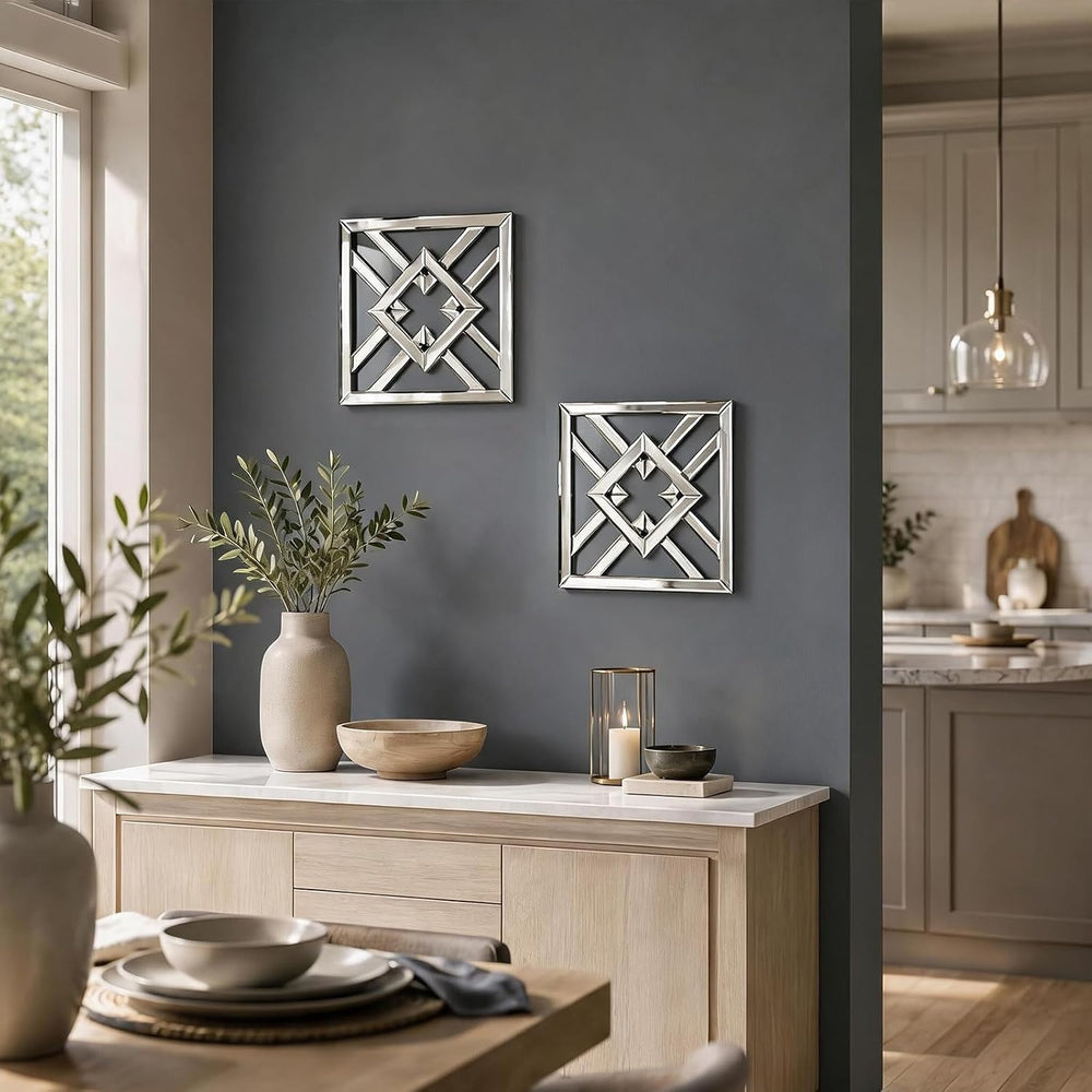 Square Decorative Wall Mirror 12 x 12 Inch, Silver Frameless Mirror Wall Deco...