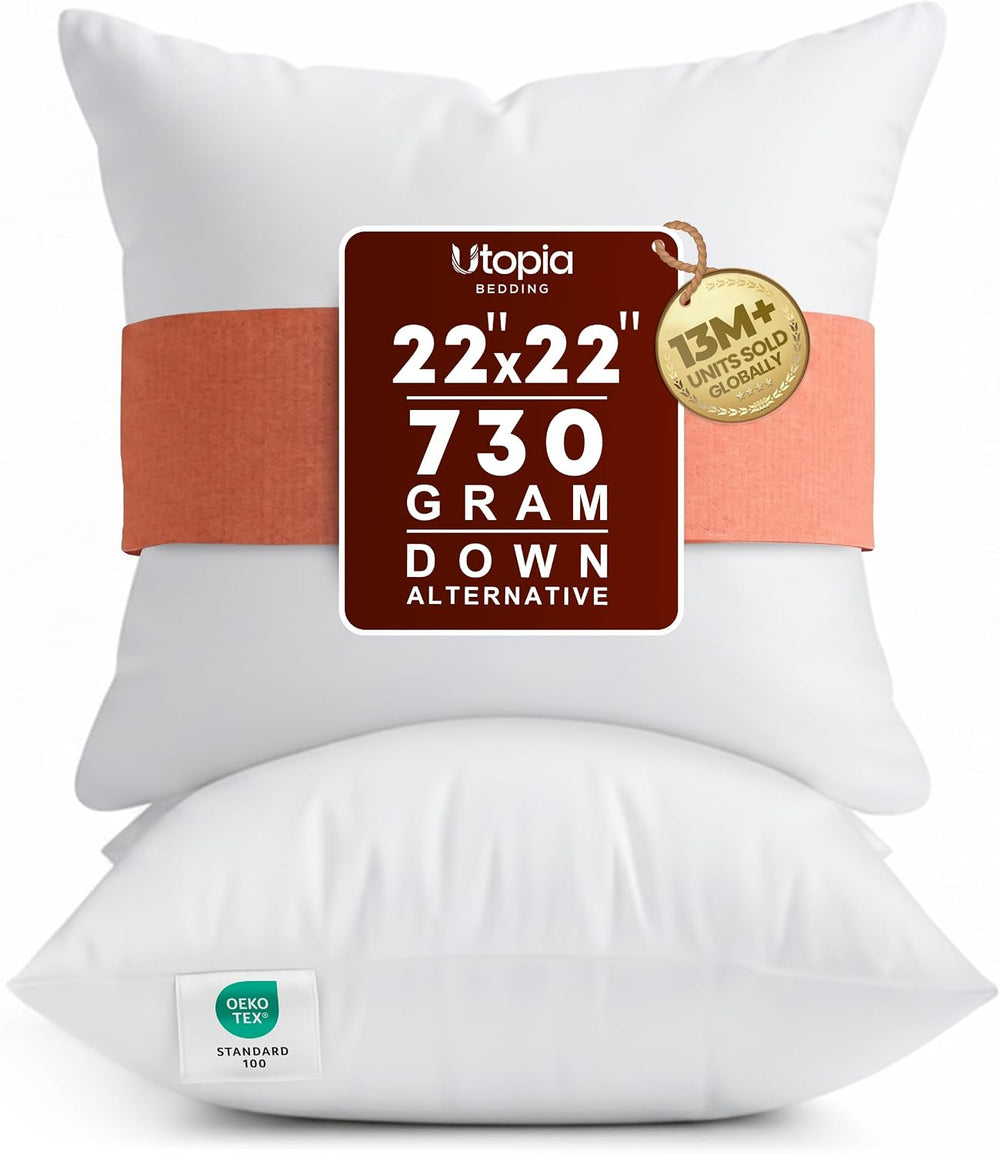 Utopia Bedding 22x22 pillow inserts, White Throw Pillows for Couch, 2 Pack