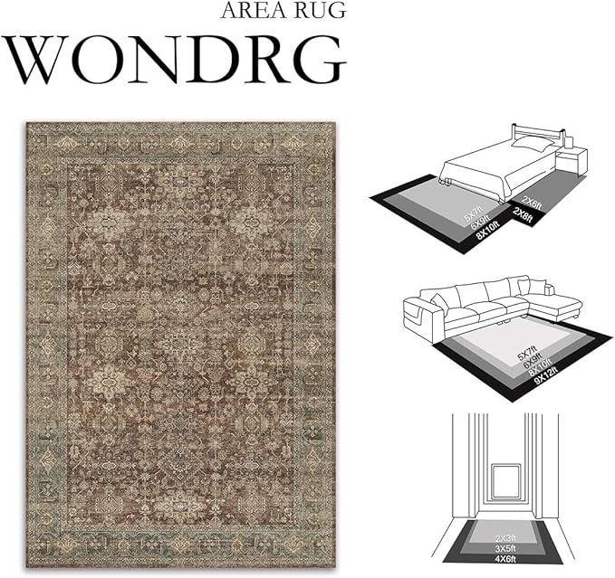 6x9 Washable Area Rug for Living Room Bedroom Vintage Rust Red Carpet Soft Low - Image 2