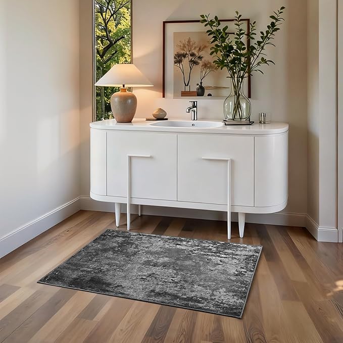 Entrance Rugs Indoor 2x3 Black Entry Rug Washable Abstract Black Small Area Rug - Image 3