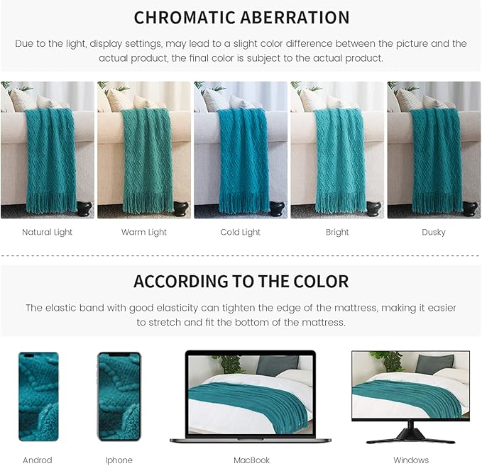 BOURINA Teal Throw Blanket 50x60 Inches Throw Textured Solid Soft Sofa Couch - Image 8