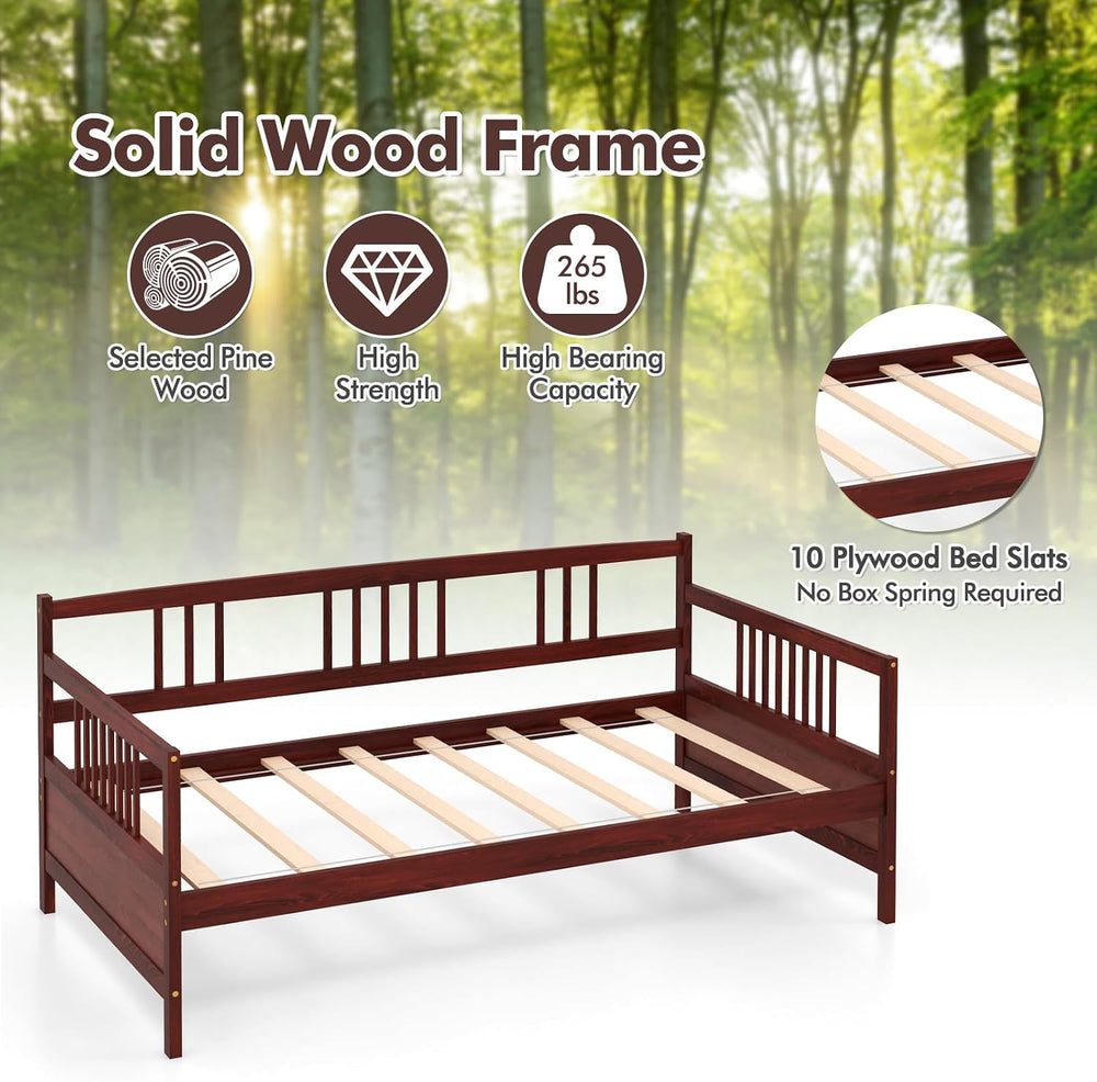 MAT EXPERT Twin Daybed, Pine Wood Daybed with 3-Side Rails & 10 Support S...