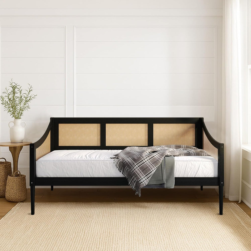HOME DESIGN Elko Twin Wood and Rattan Daybed, Black