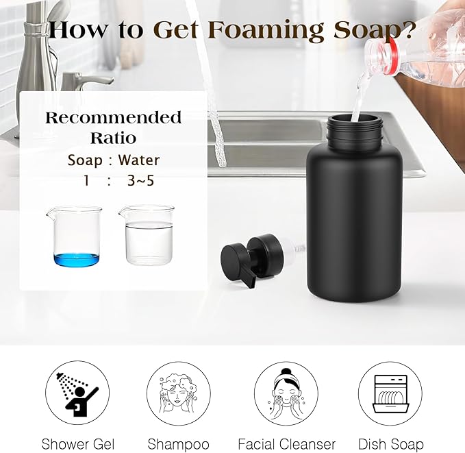 Luxspire Foaming Soap Dispenser, Glass Foam Pump Soap Dispenser, Non-Slip Hand - Image 6
