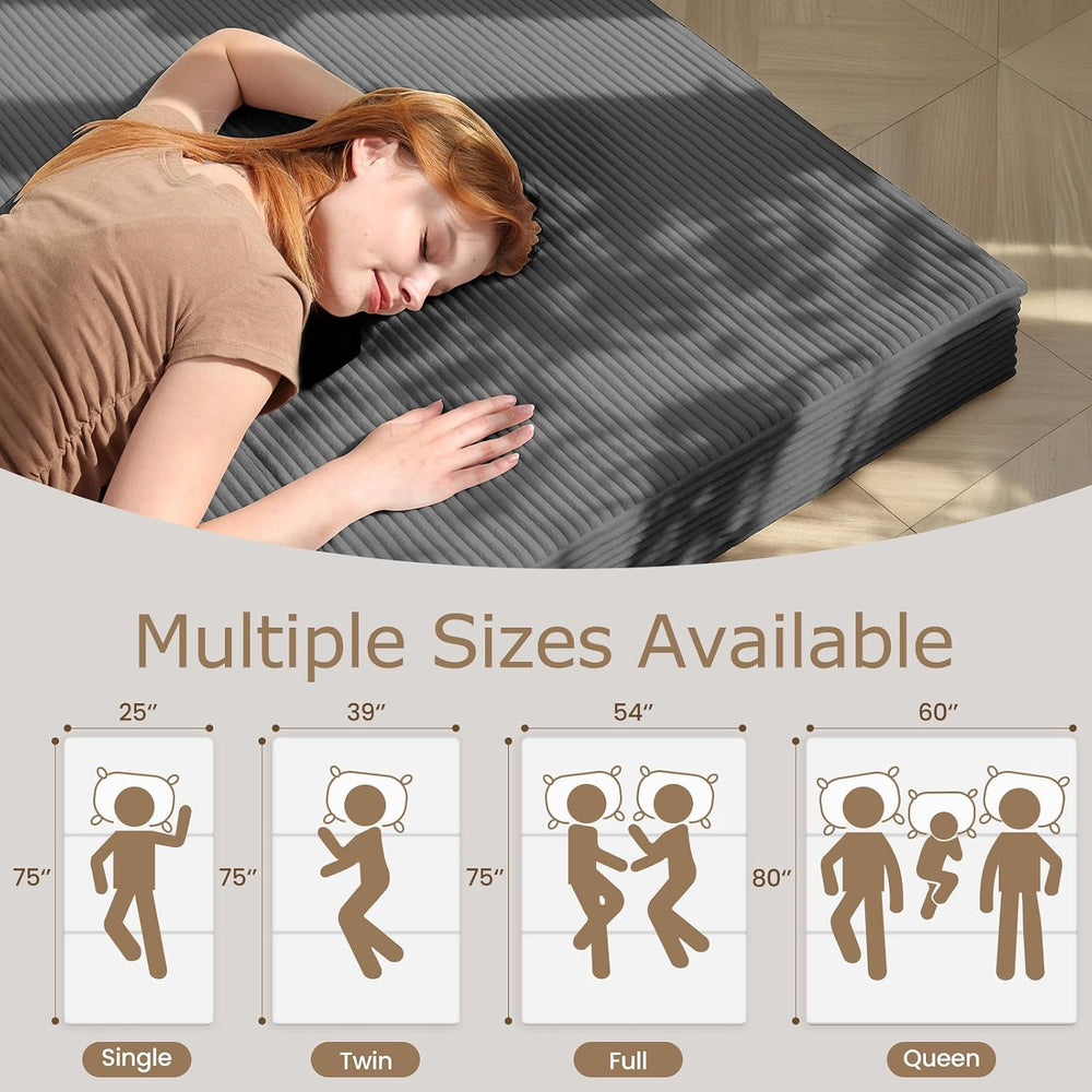 6-Inch Tri-Folding Mattress Full Size - Foldable Futon Sofa Bed with Removabl...