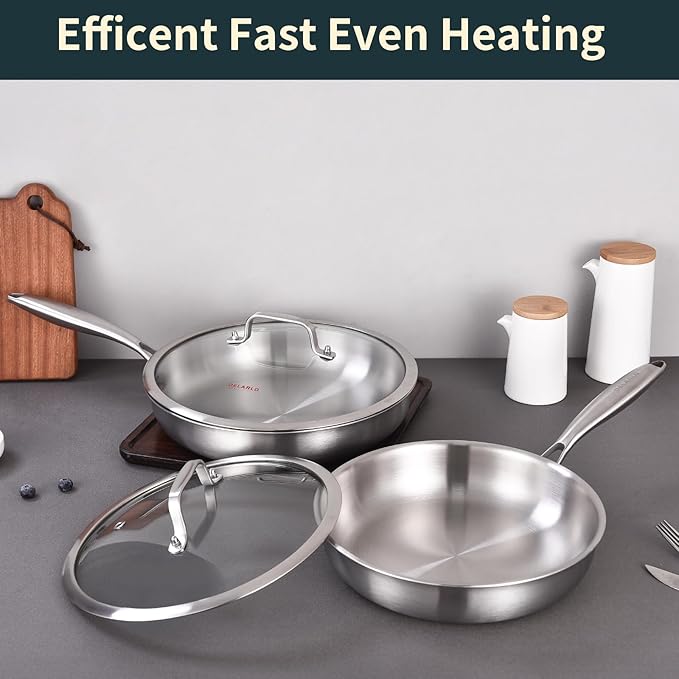 DELARLO Tri-ply Stainless Steel Frying Pan Set