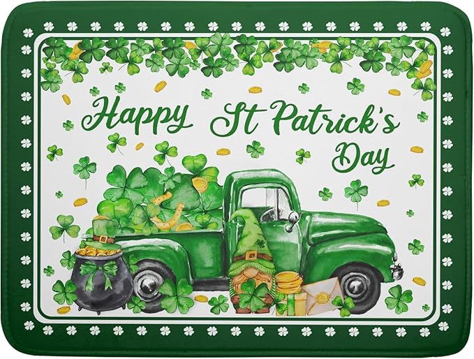 Shamrock Gnome Truck Dish Drying Mat Lucky Clover Dish Drainer Mat 18x24 inch by Giwawa