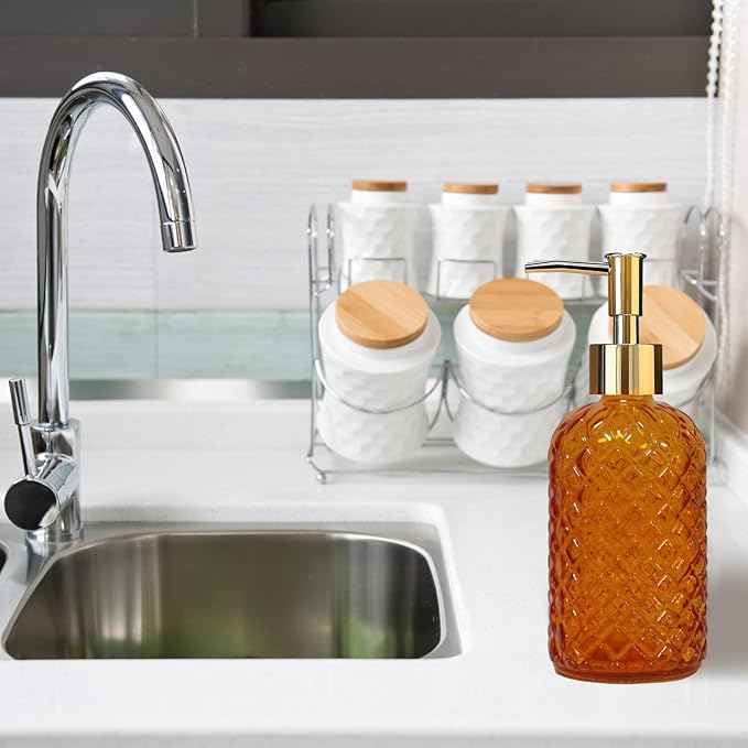 Orange Glass Soap Dispenser, 13.5oz Bathroom Hand Dispenser, Lotion Dispenser - Image 5