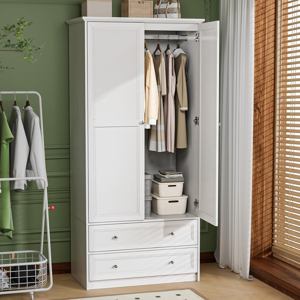 VINGLI 72" Wooden Armoire Wardrobe Closet with 2 Doors and 2 Drawers, White